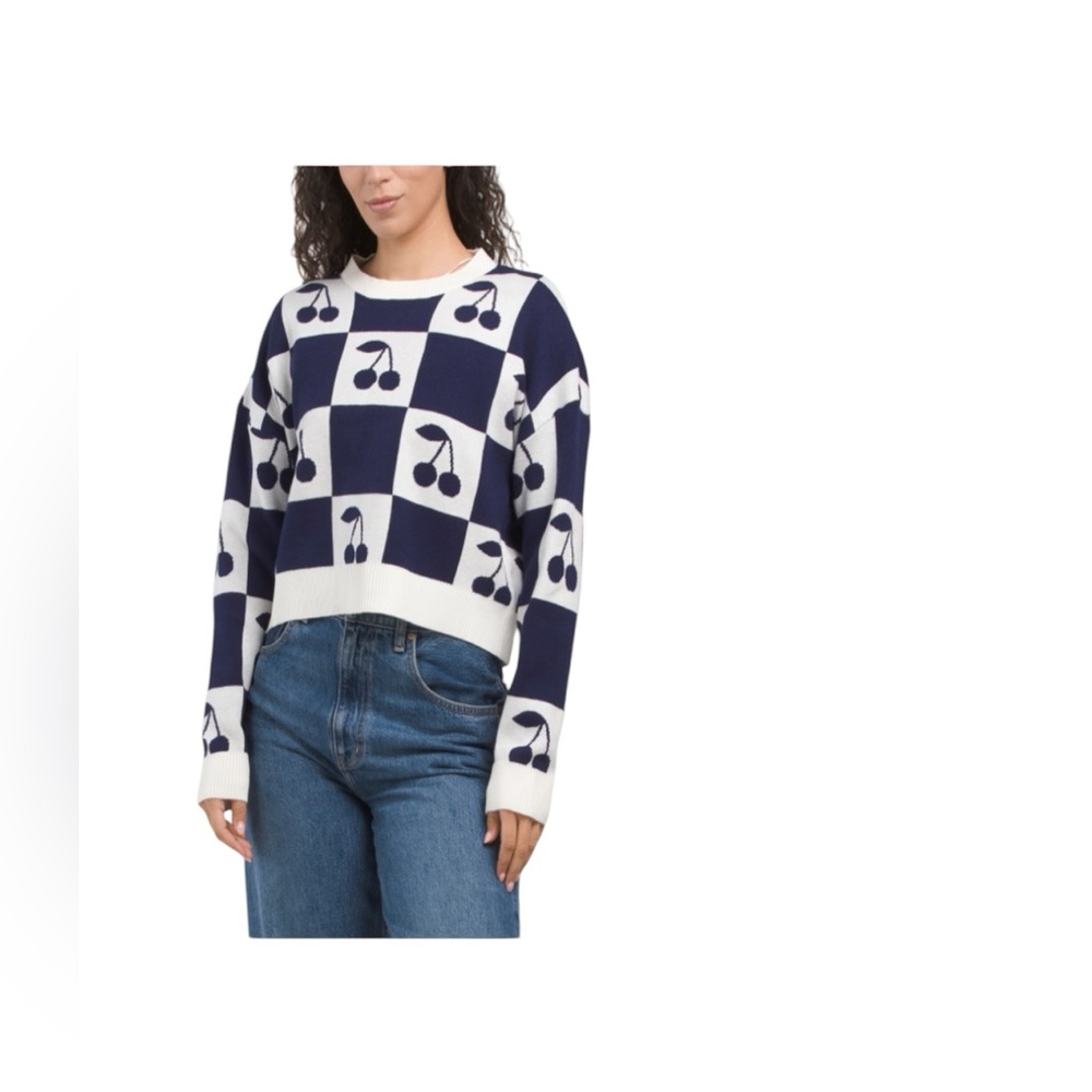 NWT Luna Ivy Checkered Cherries 🍒 Sweater Size M/L